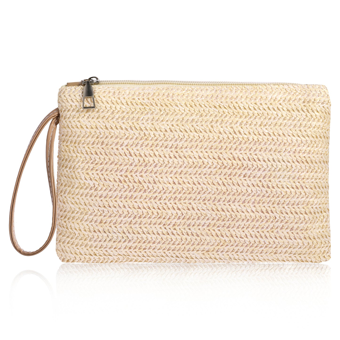 Molain Womens Straw Clutch Bag Bohemian Summer Beach Bags Woven Handbag Sea Handbag Purse Zipper Wristlet Bag Straw Clutch Purse Straw Handbag for Women Girls, Beige