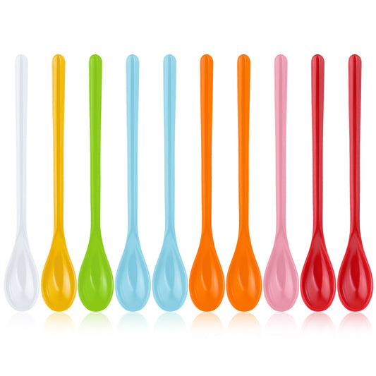 TIESOME 10pcs Melamine Long Handle Mixing Spoon, Colorful Long Handle Spoon Plastic Ice Cream Spoons Sundae Spoons Iced Tea Spoons Stirring Spoons for Coffee Latte Dessert Cocktail Iced Tea