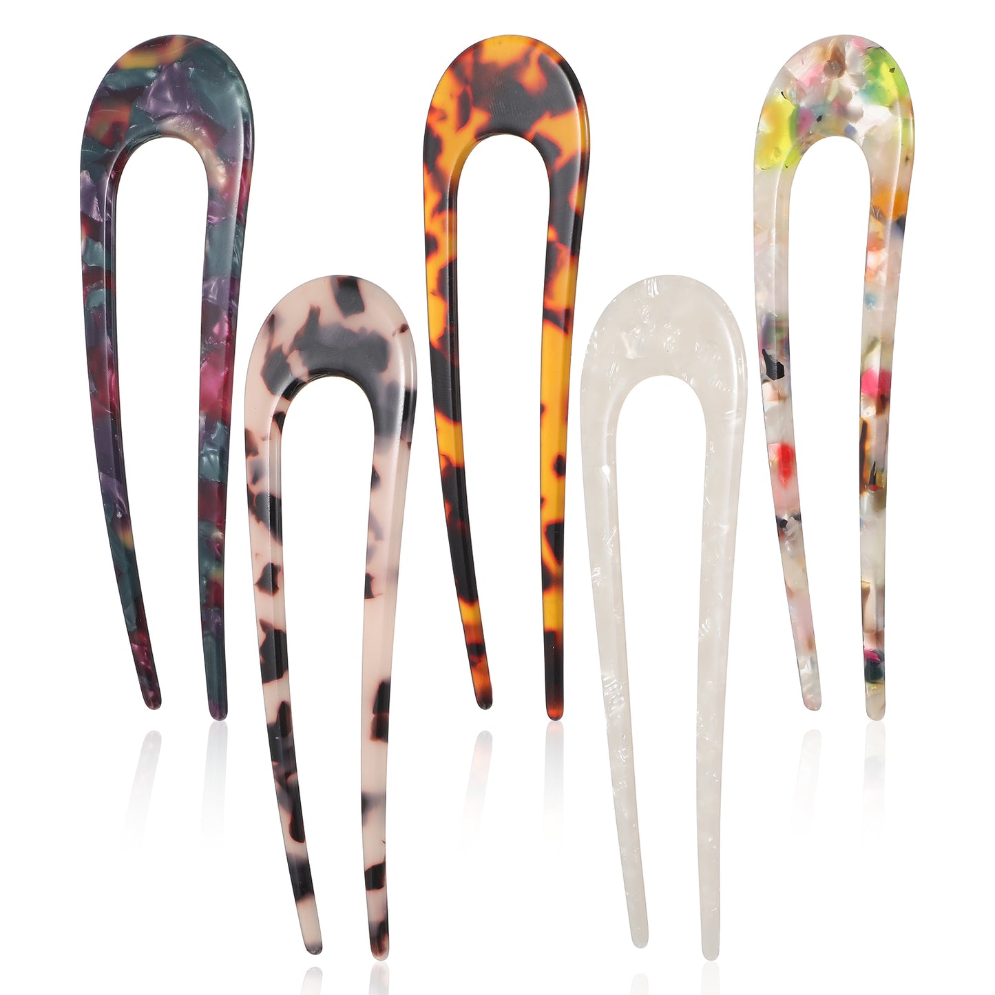 LXUEJIE 5 Pcs French Hair Pins, U-Shaped Acetate Chignon Pin French Twist Hair Pin Fork Updo Chignon HairPins Tortoise Shell U Shaped 2 Prong Hairs Sticks for Women Hairstyle Accessories