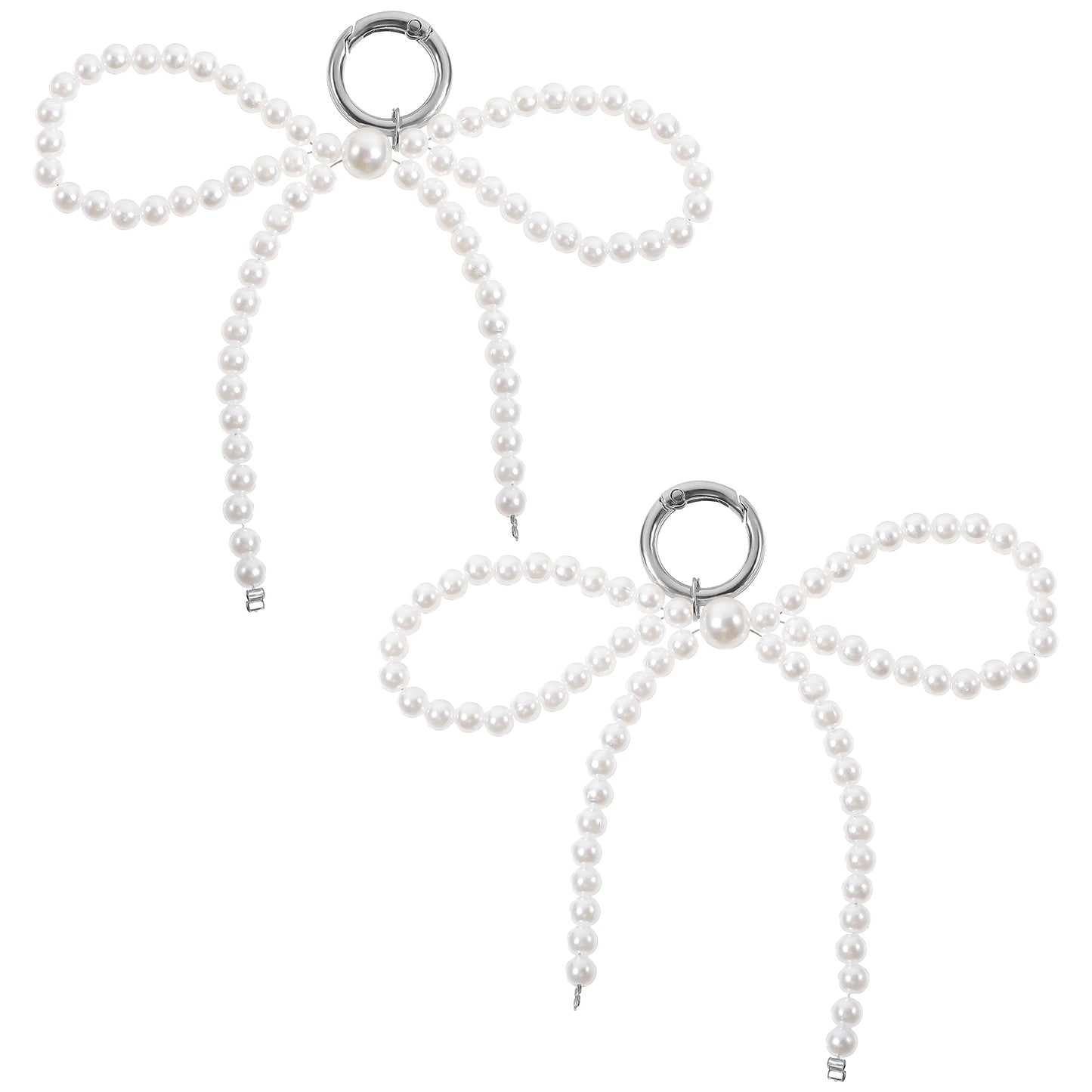AOZUO Pearl Bow Keychains, 2pcs Y2k Aesthetic Keyrings Bowknot Bag Charms Sweet Beaded Coin Purse Pendant Car Key Accessories for Women Girls