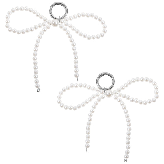 AOZUO Pearl Bow Keychains, 2pcs Y2k Aesthetic Keyrings Bowknot Bag Charms Sweet Beaded Coin Purse Pendant Car Key Accessories for Women Girls