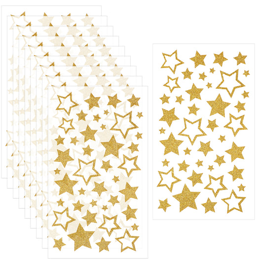 LXUEJIE 10 Sheets Glitter Gold Star Stickers, Self-Adhesive Assorted Star Labels, Gold Stars Stickers, Holographic Foil Stars Sticker for Crafts Kids Reward, Christmas Decoration, Classroom Supplies