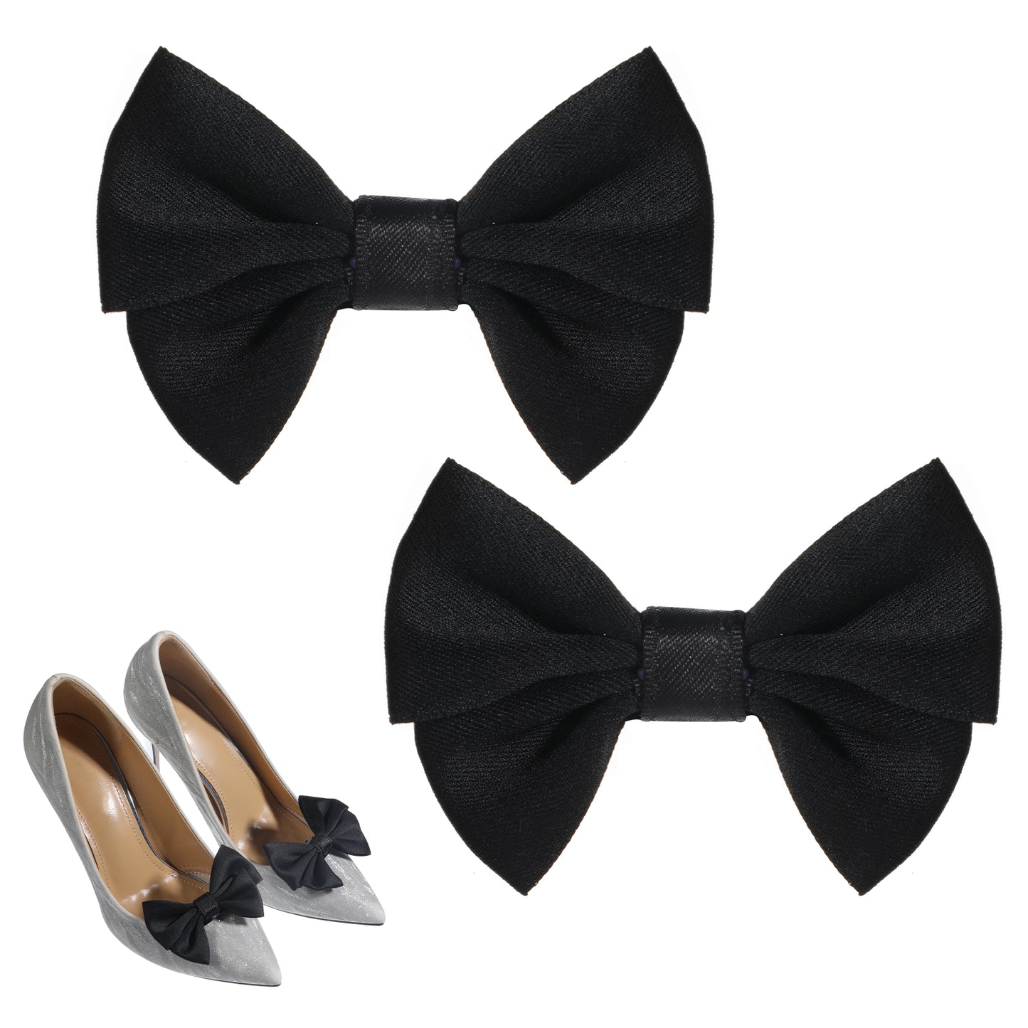 TIESOME 2Pcs Elegant Bow Shoe Clips Charms for Women, Black Satin Bow Shoe Buckle Clips, Detachable Shoes Clip for Women Girls Sandals Flats Pumps Wedding Party Shoes Accessories
