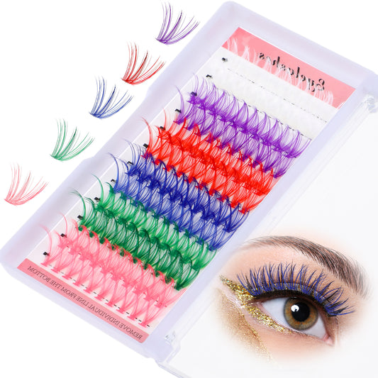 HJZHII 120Pcs Colored Lash Clusters, Mixed 6 Colors 14mm 16mm DIY Eyelash Extension False D Curl Colorful Individual Lashes Reusable Fluffy Lash for Women Girls