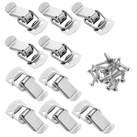 Bewudy 10 Pack Stainless Steel Spring Loaded Toggle Lock Clasp Buckle Latch, Silver Toggle Latch Mini Size Toolbox Box Spring Loaded Latch, for Cabinet Boxes Suitcase with Mounting Screws (1.5"x 0.9")