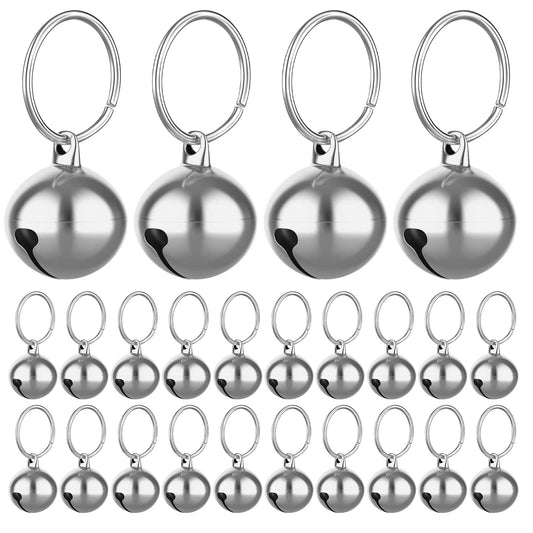 Molain 24pcs Cat Bells with Keyrings- Dog Collar Bells, Training Jingle Bell Collar Pendant Pet Accessories Festival Party DIY Small Bells (Silver)