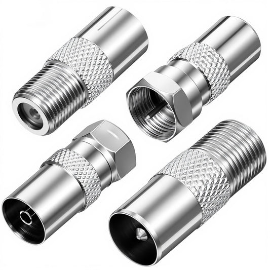 LXUEJIE 4 Pcs F Type to Coax Adapter, TV Aerial Connector, TV Female to F Type Female Coax Connector Kit for Satellite, Antenna, Aerial Cables Compatible with Router, Satellite Receiver Equipment