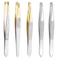 Jeffdad 5Pcs Precision Slanted Flat Eyebrow Tweezers Set