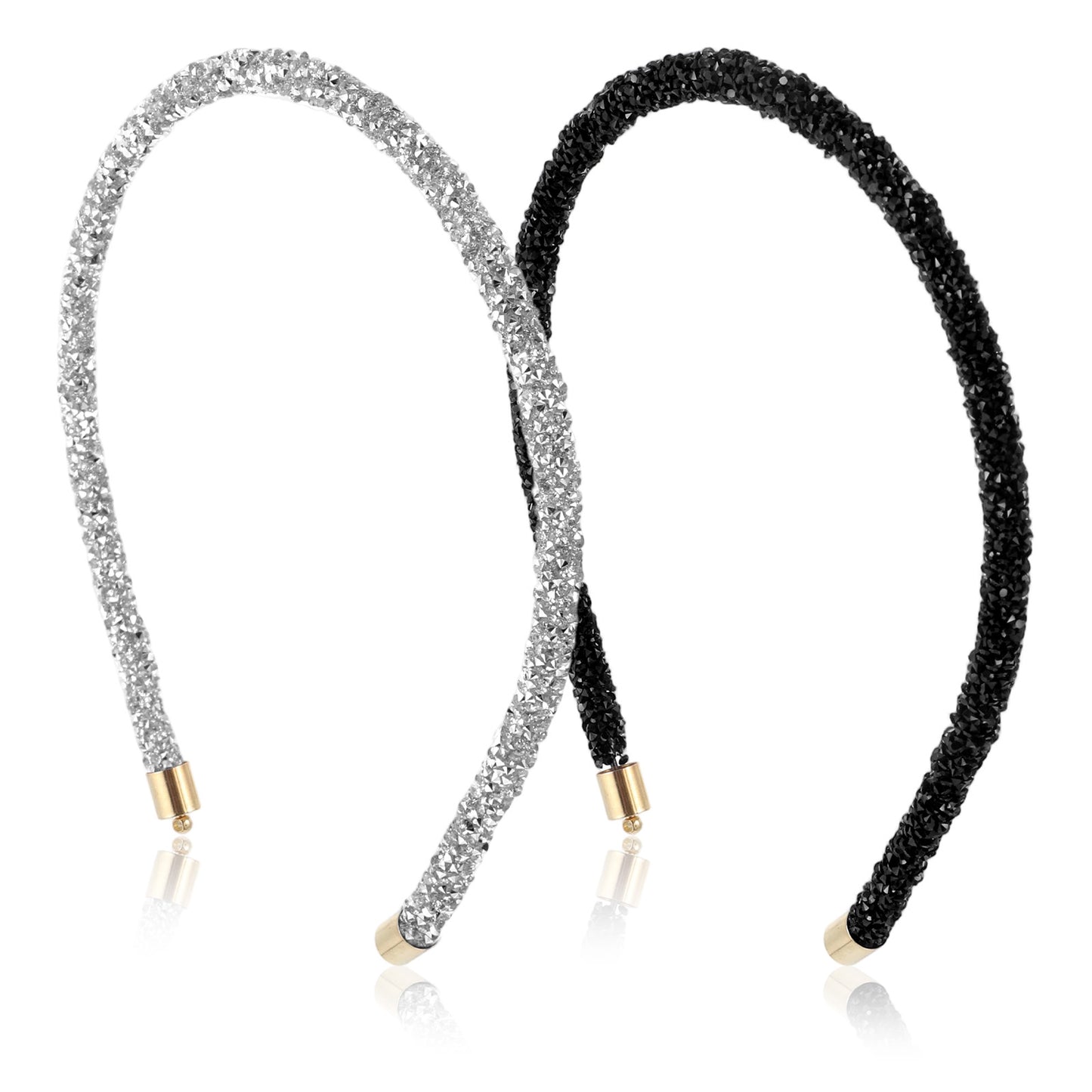 Yuanchu 2Pcs Rhinestone Headbands for Women, Glitter Crystal Headband Sparkly Diamond Headbands Bling Hair Styling Accessory for Wedding Narrow Evening Birthday Party