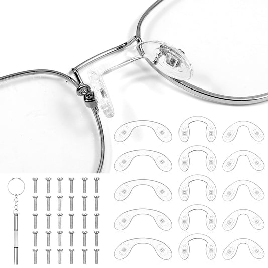 AOZUO 15Pcs 3 Size Eyeglasses Nose Pads, U Shaped Glasses Nose Pads Soft Silicone Bridge Strap Saddle Bridge Screw-in Nose Bridge Pads Anti-Slip Replacement Nosepads for Eyewear Repair