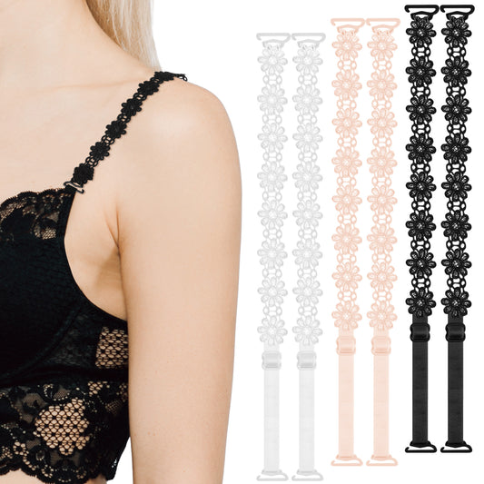HJZHII 3 Pairs Women's Bra Straps, Lace Flower Elastic Adjustable Underwear Strap Replacement Shoulder Non-Slip Lingerie Straps for Women Girls