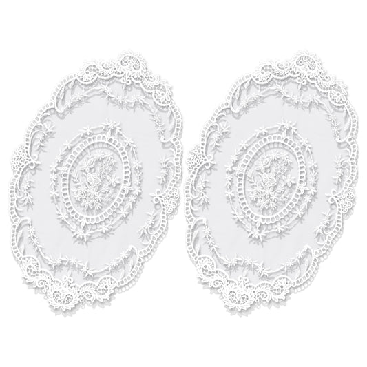 AOZUO 2 Pack Retro Lace Placemats, French Crochet Doilies Handmade White Embroidered Table Mats Farmhouse Placemats Cup Mat Vase Mat 17.5x11inch
