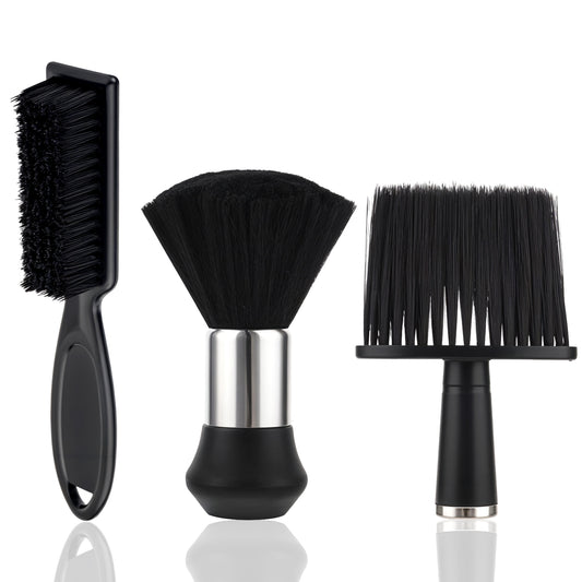 JIYIN 3 Pcs Neck Duster Barber Brush Set, Professional Hair Cutting Brush Soft Barber Trimmer Clipper Cleaner Hairbrush Professional Duster for Brushing off Loose Hair Around Ears and Neckline
