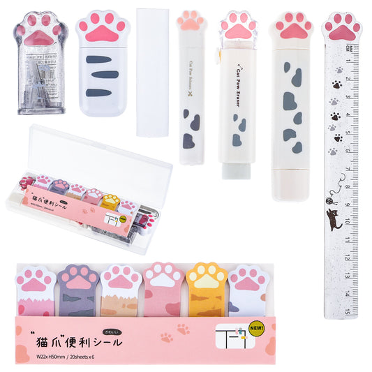 Andibro 9 Pcs Cute Cat Paw Stationery Set(White)