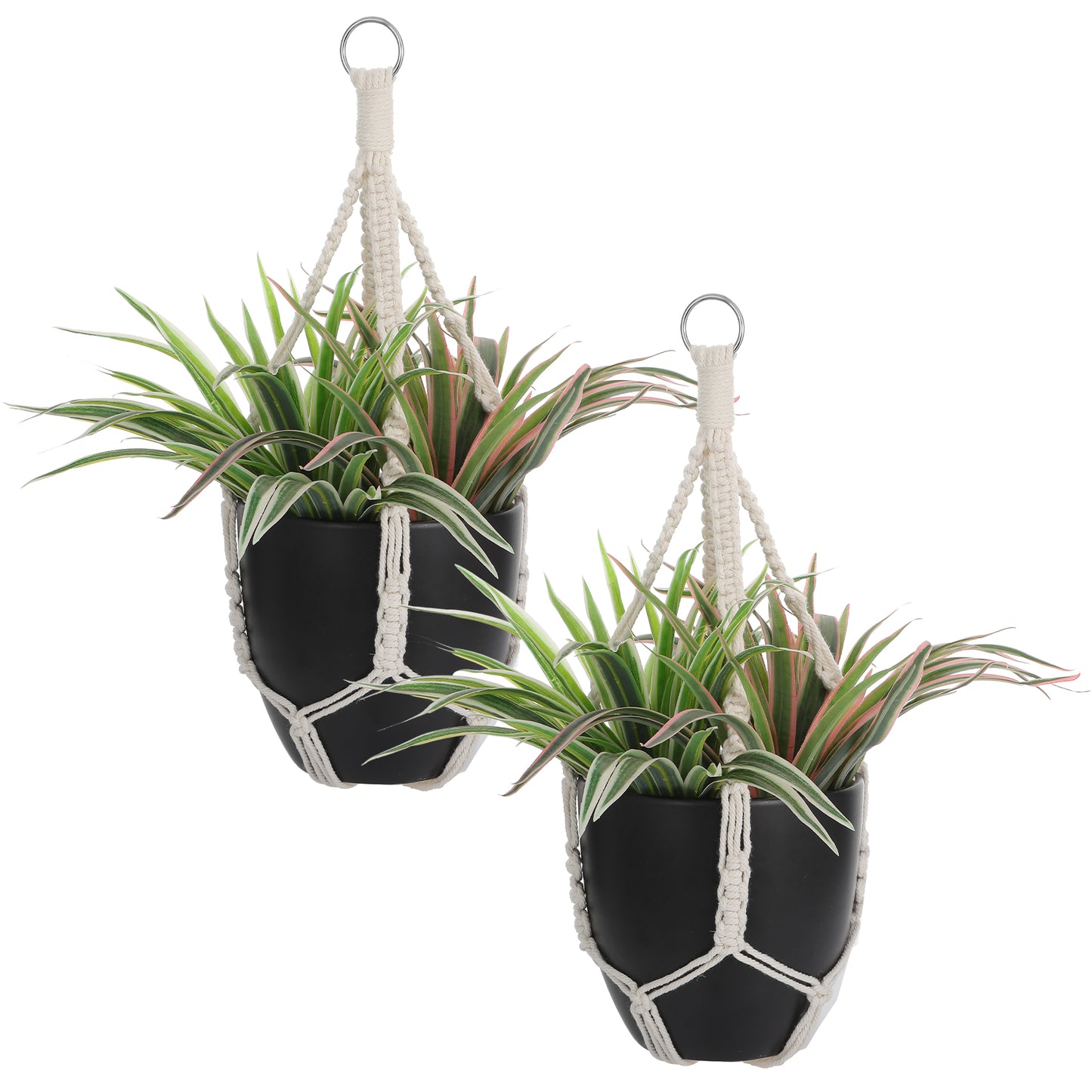 MBAIYO Handmade Macrame Plant Hangers, 2 Pack Cotton Boho Hanging Planters Baskets Plant Holder 19.6 Inch White Rope Flower Pot Holders for Indoor Outdoor Decor