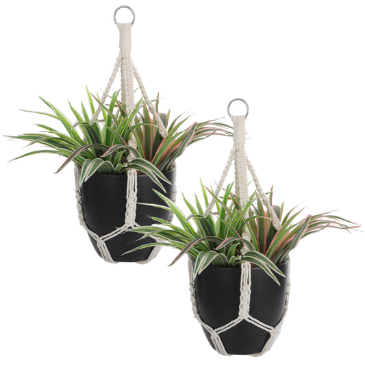 MBAIYO Handmade Macrame Plant Hangers, 2 Pack Cotton Boho Hanging Planters Baskets Plant Holder 19.6 Inch White Rope Flower Pot Holders for Indoor Outdoor Decor