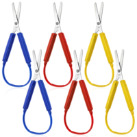 HJZHII 6Pcs Loop Scissors, 5.5inch Adaptive Design Scissor Colorful Kids Grip Scissor Set Mini Adaptive Cutting Self-Opening Squeeze Scissors for Children Special Need Daily DIY Crafts(7.87 inch)