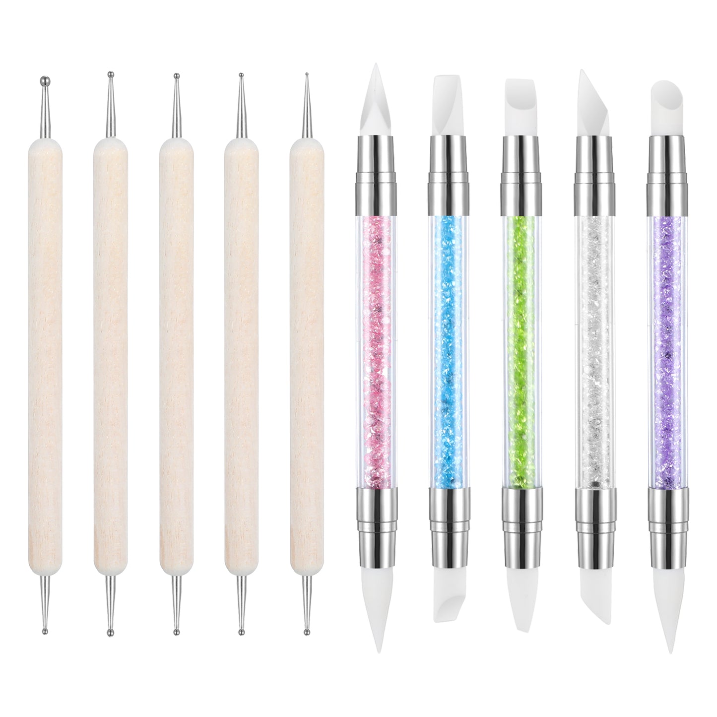 BOHUIZ 5Pcs Dual-Tipped Silicone Nail Art Pens, 5Pcs 2-Way Dotting Tools Nail Art Sculpture Pen for Resin, Foil, Carving, Drawing & Shaping 3D Professional Nail Design Kit for Salon and Home