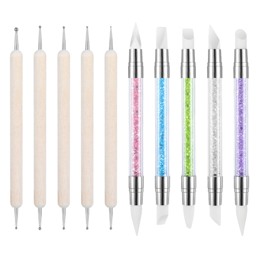 BOHUIZ 5Pcs Dual-Tipped Silicone Nail Art Pens, 5Pcs 2-Way Dotting Tools Nail Art Sculpture Pen for Resin, Foil, Carving, Drawing & Shaping 3D Professional Nail Design Kit for Salon and Home