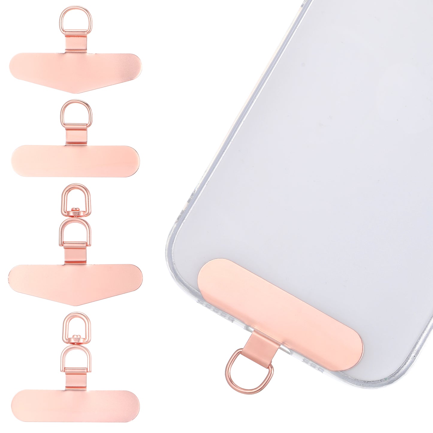 JIEYAO 4Pack Metal Phone Tether Tab, Universal Phone Lanyard Patch, Heavy Duty Phone Strap Connector Cellphone Lanyard Pad Multifunctional Phone Accessories Compatible with Most Phone Cases(Rose Gold)
