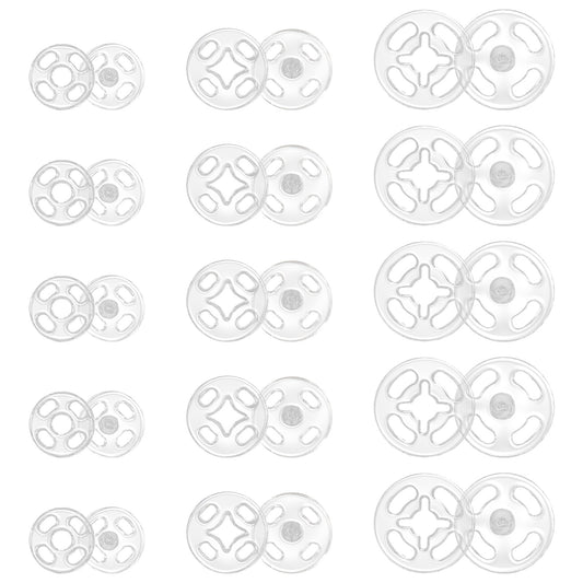 JIYIN Plastic Clear Snaps, 36 Sets 3 Sizes Invisible Sew-on Snap Buttons Round Plastic Snaps for Sewing Sew on Snaps for Shirts Sewing Clothing DIY Craft(7.5mm 10mm 12.5mm)