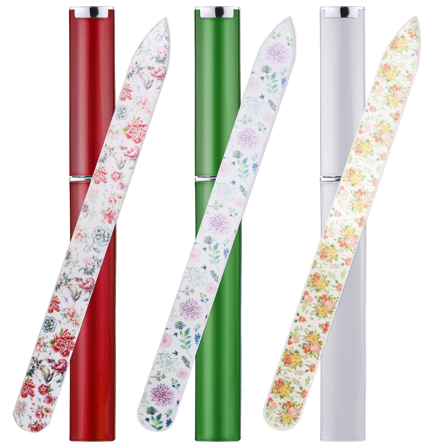 Giantree 3 Pcs Glass Nail Files Manicure, Professional Crystal Nail File, Glass File Double Sided, Includes Protective Case for Natural Nail Manicure Tool, Gift for Women and Girls(Red, Green, Silver)