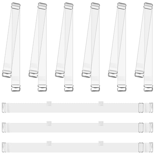 JIYIN 3 Pairs Clear Bra Straps with 3 Pcs Clear Non-Slip Back Straps, Adjustable Non-Slip Invisible Bra Strap for Women, Transparent Shoulder with Bras Strap Holder Back for Strapless Bras