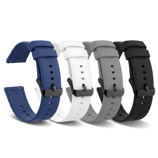 HJZHII 4Pcs Silicone Watch Bands, 22mm Quick Release Waterproof Soft Rubber Replacement Straps with Silver Plated Stainless Steel Buckle Compatible with Smart Watch Sport Watch for Men Women