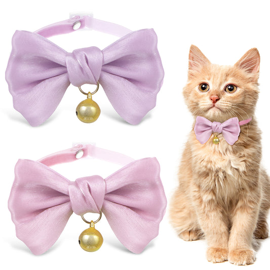 BOHUIZ 2Pcs Cat Collar Bow Tie Breakaway, Cat Collar with Bells Adjustable Safety Collars Soft and Cute Bowtie Collar for Kitten Puppy and Small Pets