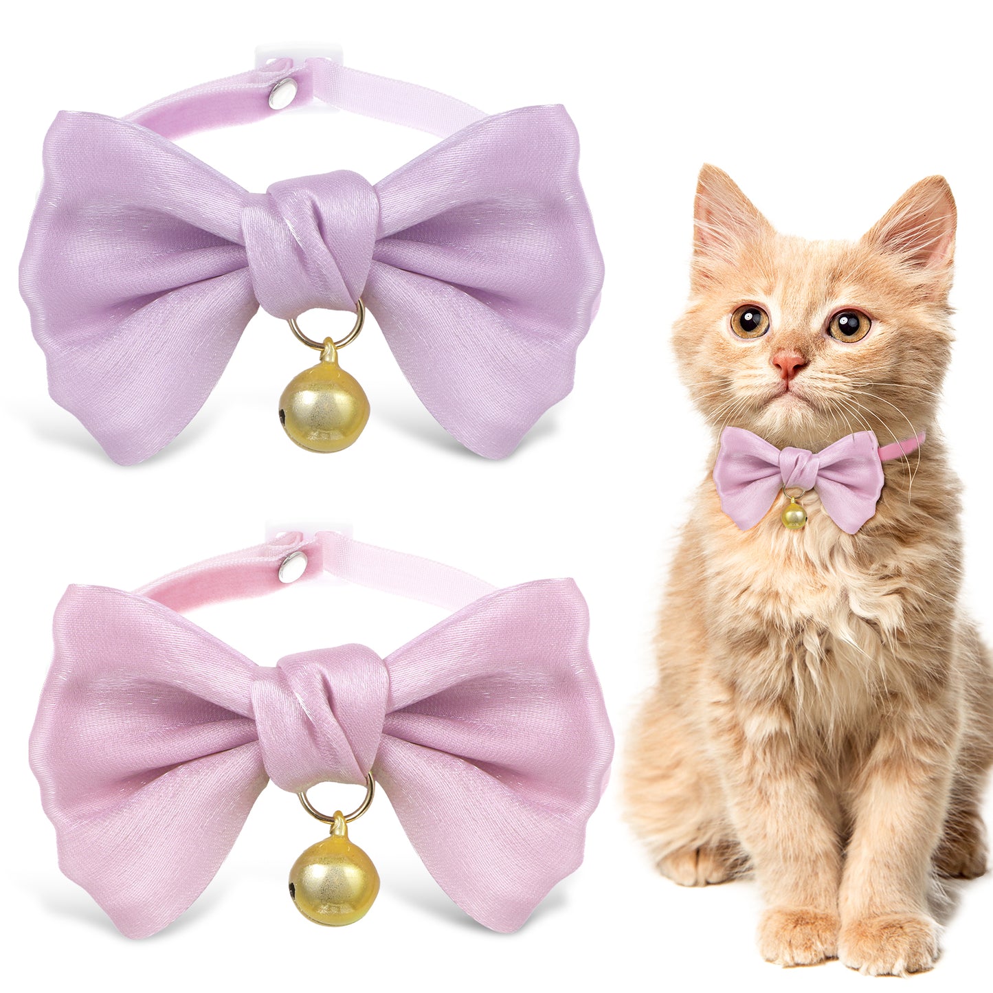 BOHUIZ 2Pcs Cat Collar Bow Tie Breakaway, Cat Collar with Bells Adjustable Safety Collars Soft and Cute Bowtie Collar for Kitten Puppy and Small Pets