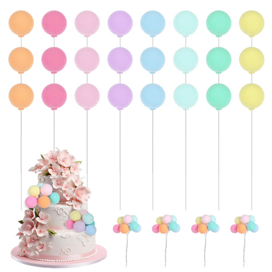 JIYIN 24 PCS Balloon Cake Topper Balls, Colorful Balloon Cake Decoration Round Balloons Cupcake Topper Beautiful Cake Insert Topper for Birthday Party Wedding Cake Decoration(Macaron Color)