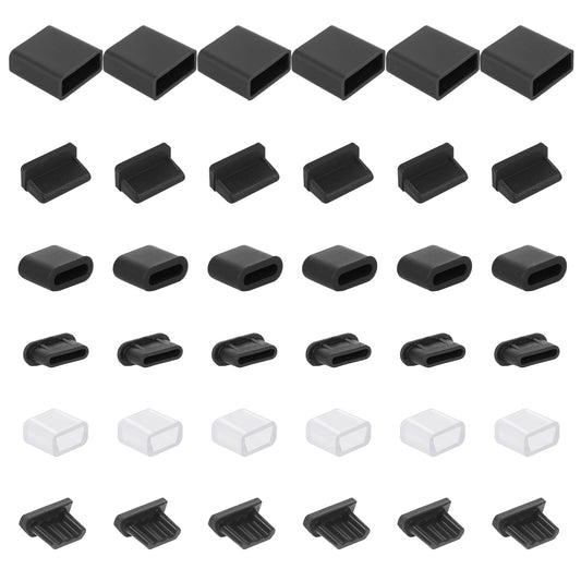 HJZHII 36pcs Anti Dust Cover Plugs, 6 Types USB Type C Cover Caps Silicone Dust Stopper Cap Port Protector Compatible with All Type-C Smartphones and Tablets
