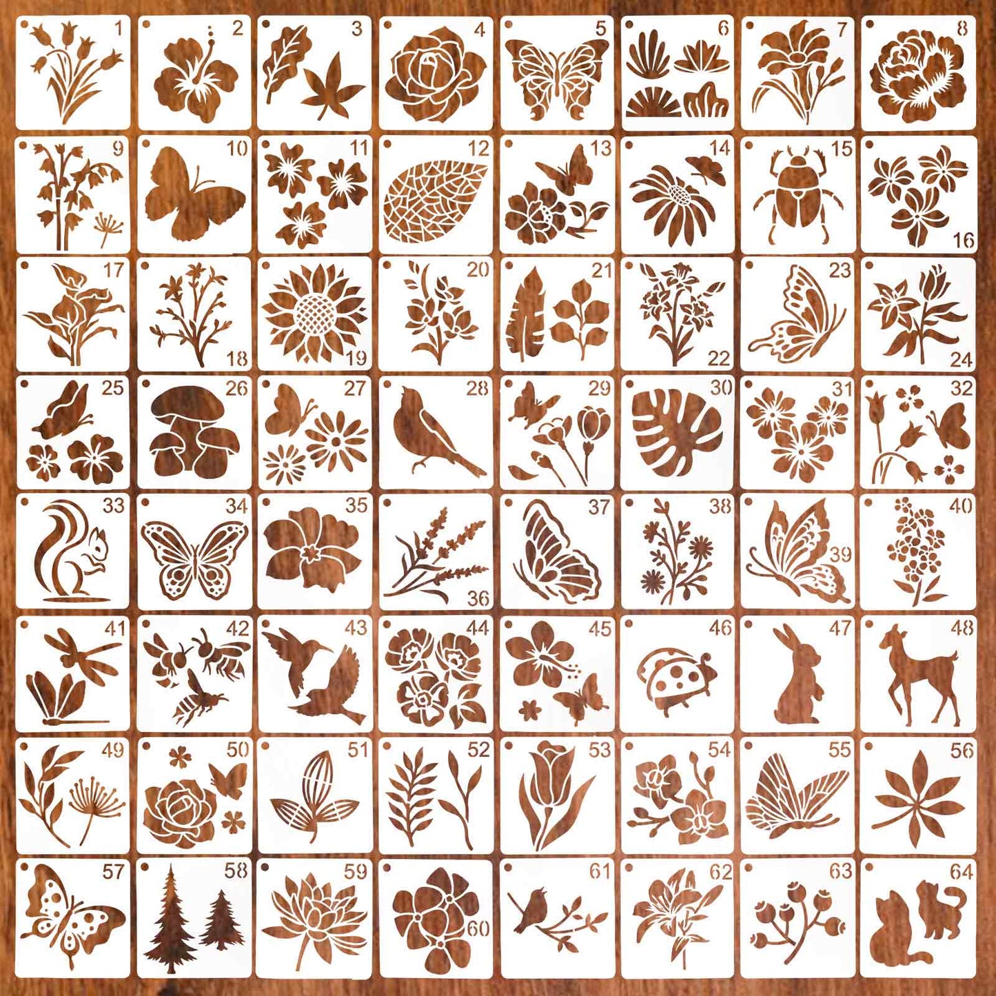 Molain Reusable Stencils, 64pcs Nature Painting Stencils for Craft, Drawing Craft Stencils Templates of Bird Bee Butterfly Dragonfly Flower Leaves, for DIY Art Crafts Scrapbook Notebook Window Wall