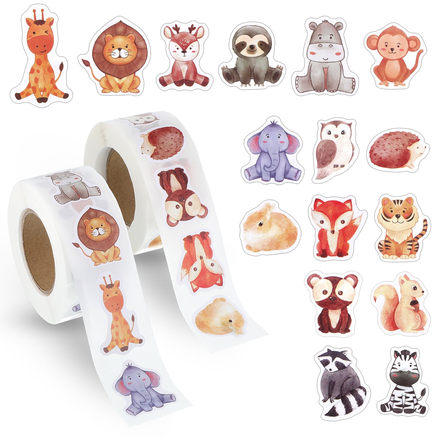 LXUEJIE 1000 Pcs Animal Stickers for Kids, 2 Rolls Cute Sticker Round Reward Stickers Incentives Animal Sticker Roll for Scrapbook Journal Decor Wild Birthday Classroom Teacher Supplies