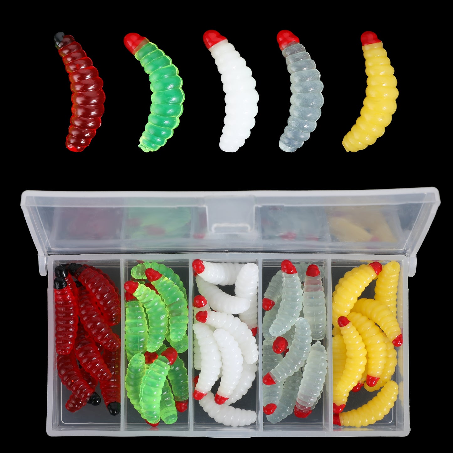 Giantree 50 Pcs Soft Silicone Maggot Worm, Soft Maggot Baits Fake Bread Worms, Fake Worms, Fishing Bait Plastic Fresh Water Fishing Lures Soft Maggot Baits Rubber Maggots Fishing Bait for Trout