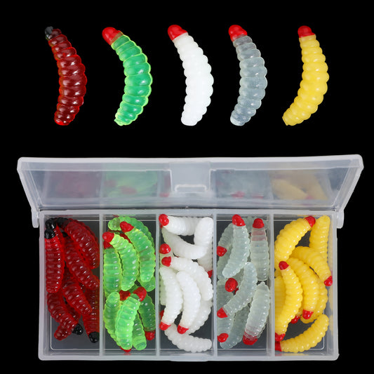 Giantree 50 Pcs Soft Silicone Maggot Worm, Soft Maggot Baits Fake Bread Worms, Fake Worms, Fishing Bait Plastic Fresh Water Fishing Lures Soft Maggot Baits Rubber Maggots Fishing Bait for Trout