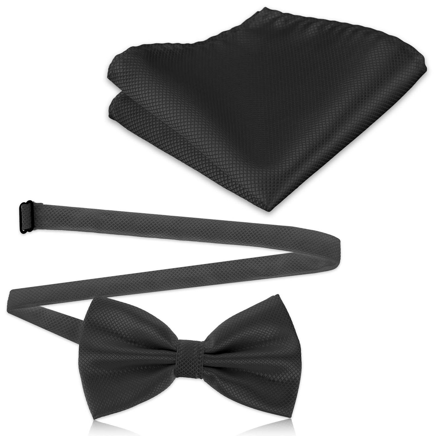 Molain Mens Solid Color Paisley Bow Tie Handkerchief Adjustable Pre-Tied Bowties Pocket Square Set Double Fold Pre-tied Bow Tie(Black)