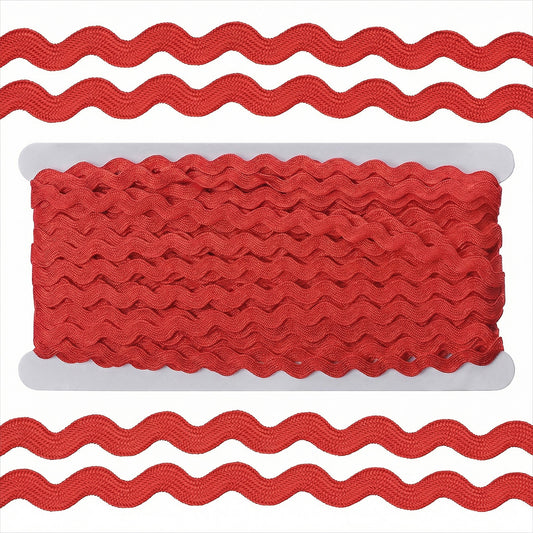 Jeffdad Rick Rack Trim for Sewing, 5 mm 27 Yards Red Wave Bending Fringe Trimming, Red Lace Ribbon Trim for DIY Sewing Crafts Gift Wrapping Wedding Christmas Party Decor