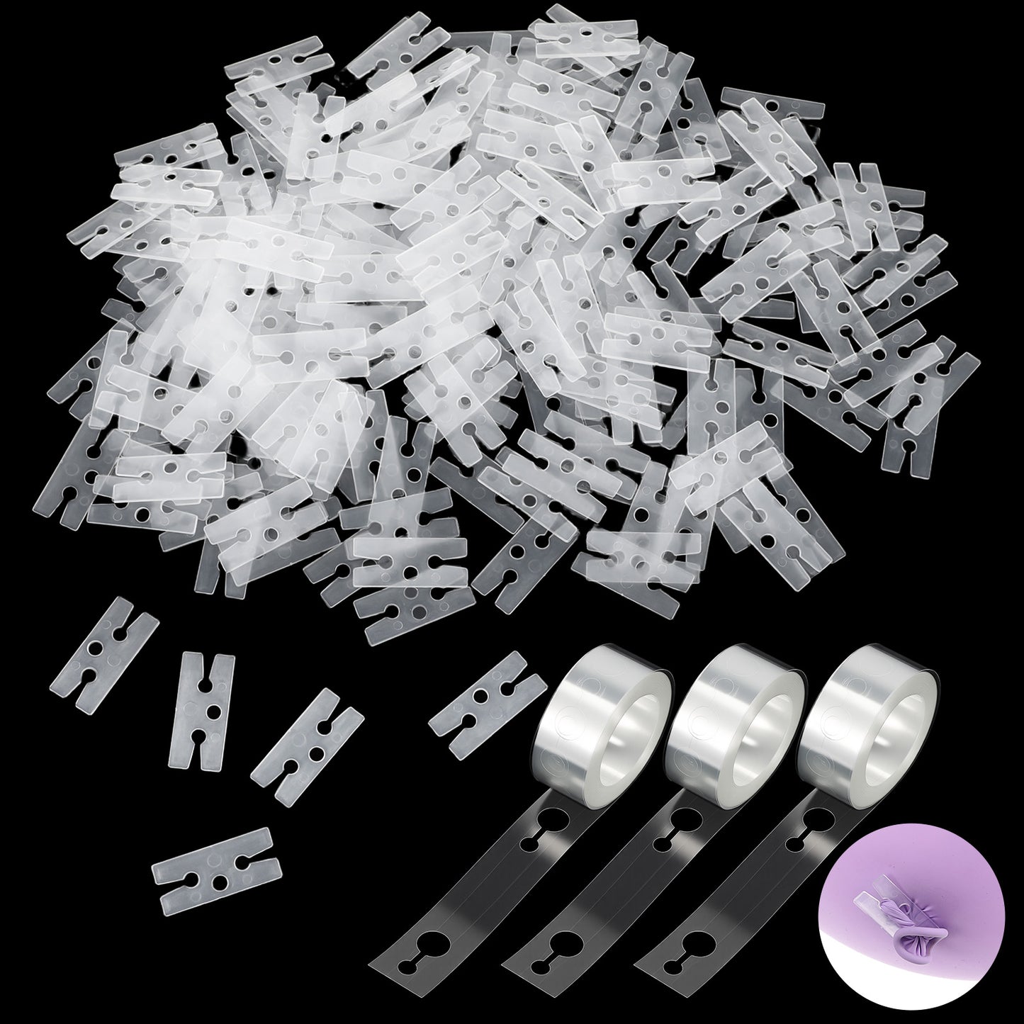 Molain 300 Pcs H-Shape Balloon Ties for Sealing, Reusable Plastic Sealing Clips with 3pcs 5-meter Double-hole Balloon Chain H Shape Bulk Balloon Ties Clip Tool for Wedding Party Birthday Decoration