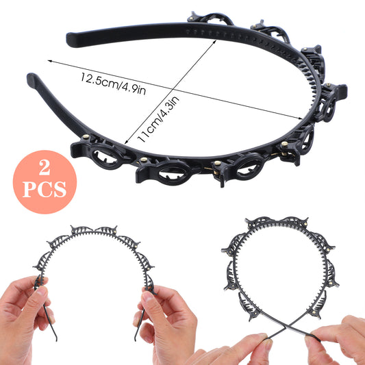 MBAIYO 2Pcs Headband With Clips,Bangs Hairstyle Hairpin Headband Toothed Bands Braid Tool Accessories Clip Hairband Women