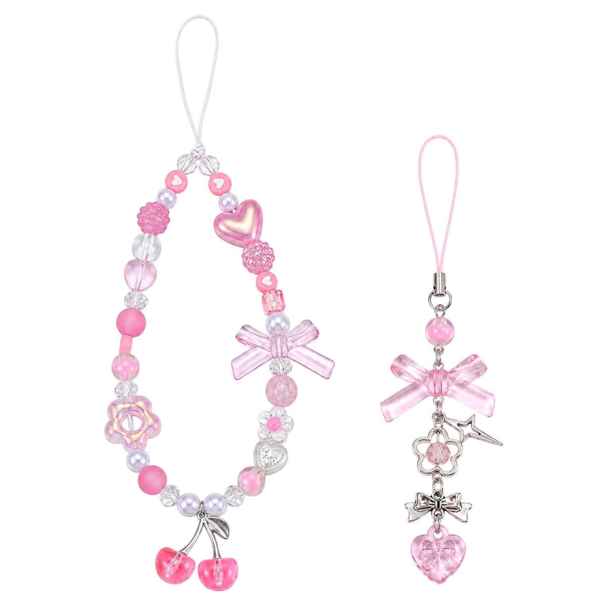 SULIKJHUI 2 Pcs Phone Charms, Cute Cherry Phone Charm & Butterfly Lanyard