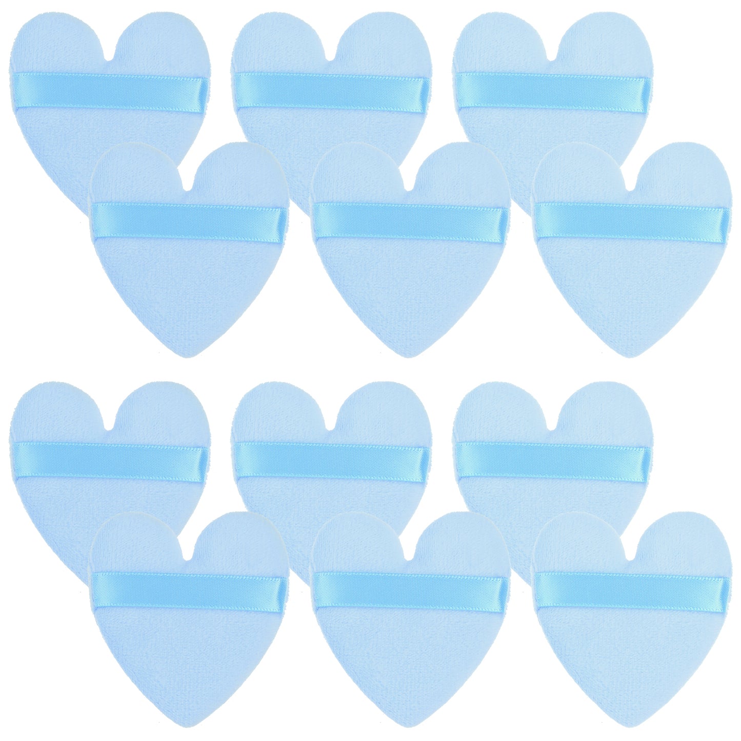 TIESOME 12 Pack Heart Powder Puff, Setting Powder Puffs for Face Make-Up Egg Air Cushion Puff Reusable Puff Cottons With Strap for Eye Foundation Blush Application Forehead Cheeks, Dry and Wet(Blue)