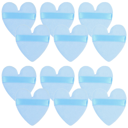 TIESOME 12 Pack Heart Powder Puff, Setting Powder Puffs for Face Make-Up Egg Air Cushion Puff Reusable Puff Cottons With Strap for Eye Foundation Blush Application Forehead Cheeks, Dry and Wet(Blue)