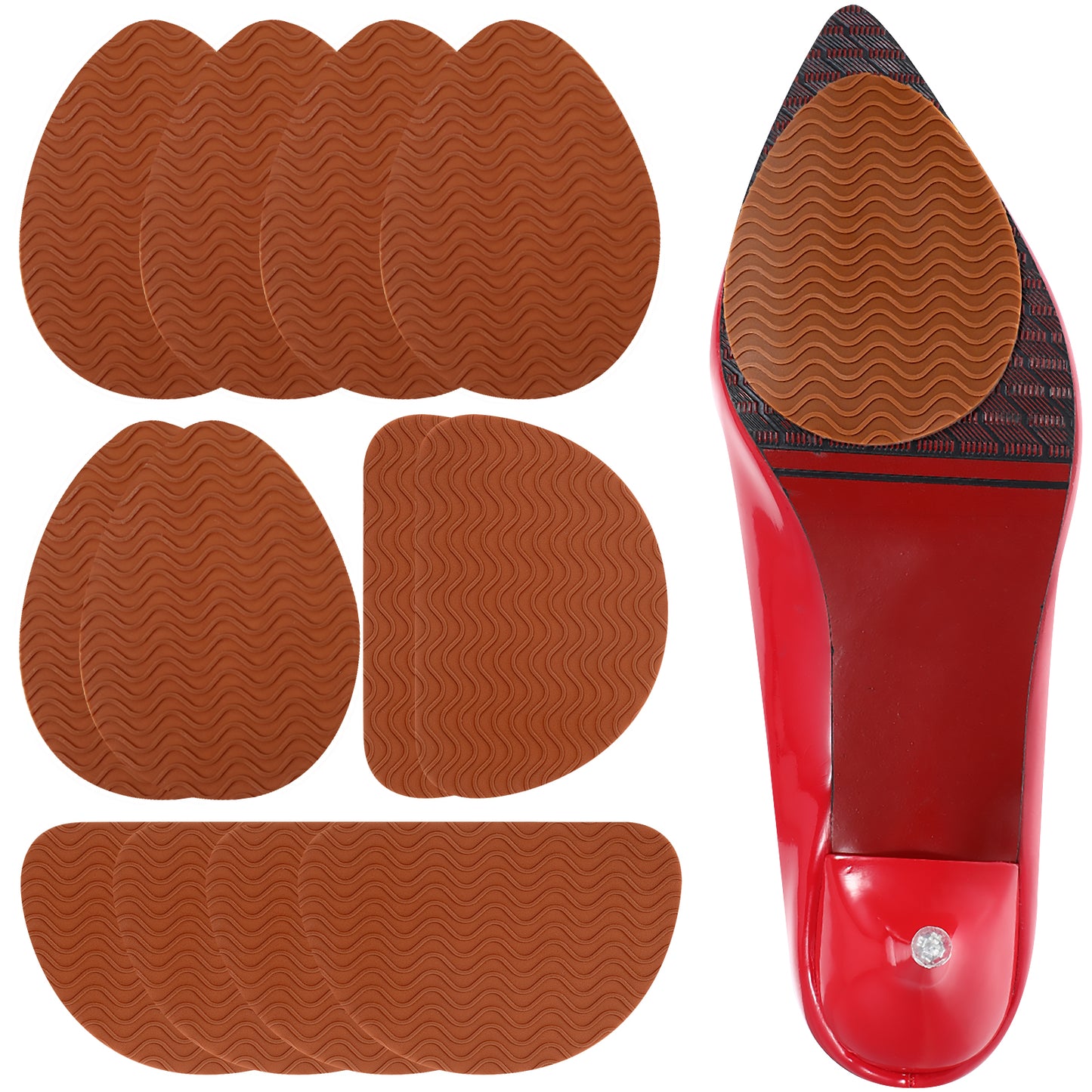 Giantree 12Pcs Non-Slip Shoe Pads, Adhesive Shoe Sole Protectors, High Heels Anti-Slip Shoe Grips, Silicone Gel Shoe Grips on Bottom of Shoes, High Heel Noise Reduction for Women Men (Brown)