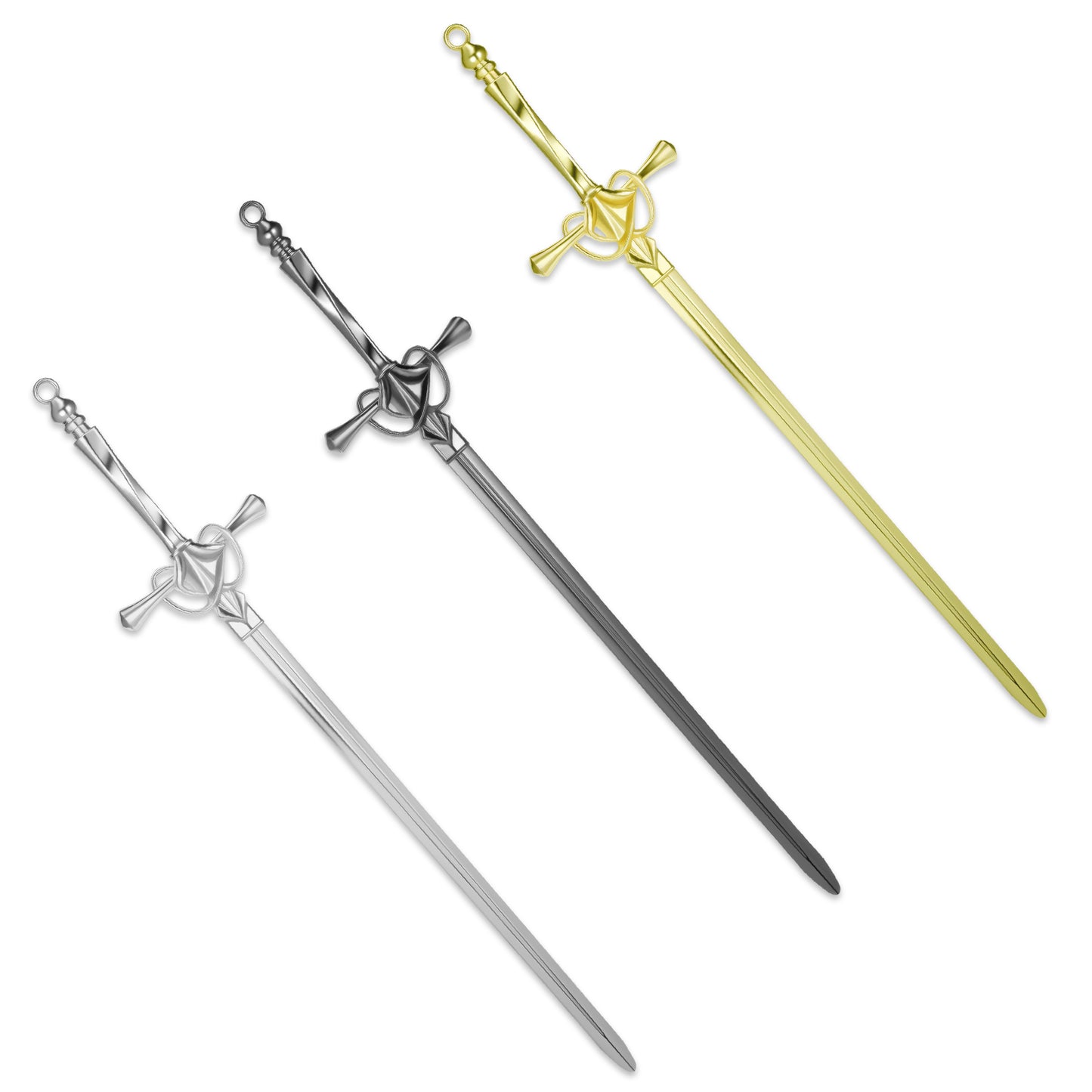 TIESOME 2 Pack Letter Opener Sword, Stainless Steel Envelope Slitter with Ergonomic Handle, Fancy Mail Opener Tool for Home and Office, Sharp Blade Mail Openers (Gold+Silver+Black)