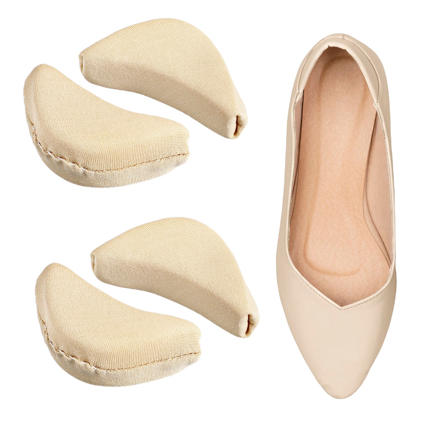 AOZUO Toe Inserts for Shoes Too Big, 2 Pairs Shoe Filler Insert for Loose Shoe Toe Cushion Fillers Make Shoes Fit for Heels Pumps Flats Sneakers Women Men(Beige)
