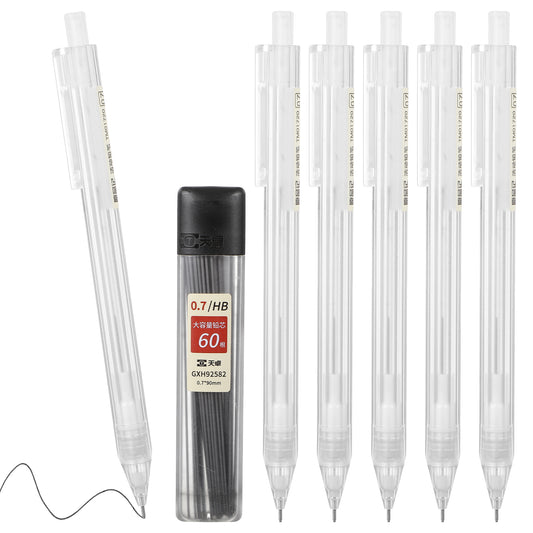 LIQWEI Novelty Mechanical Pencil Set, 0.7mm Aesthetic Mechanical Pencils Transparent Pen Shell Pencils with 60pcs Lead Refill, Suitable for Drafting, Sketching, Art Class, Writing, and More(6)