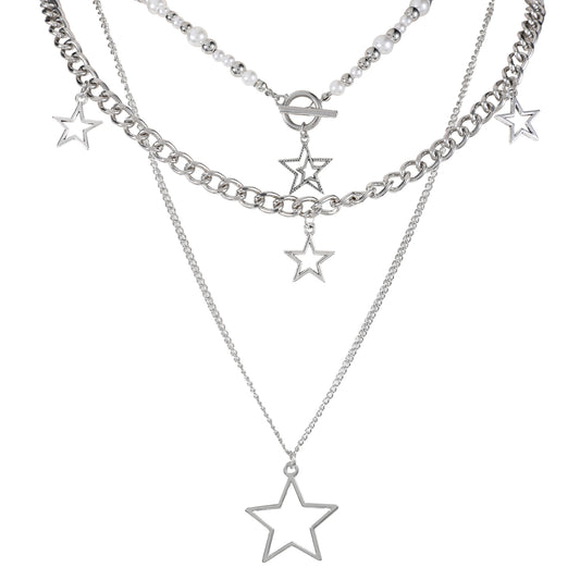 IANFAN Star Y2K Layered Necklace, Sliver Grunge Necklace Cute Aesthetic Stack Toggle Necklaces for Women Vintage Emo Jewelry