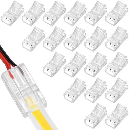 LXUEJIE 20 Pcs LED Strip Connectors, Transparent Solderless LED Light Strip Connectors, RGB Lights Waterproofs Adapter for 8mm Waterproof or Non-Waterproof COB/SMD Single Color Strips 5V 12V 24V 36V