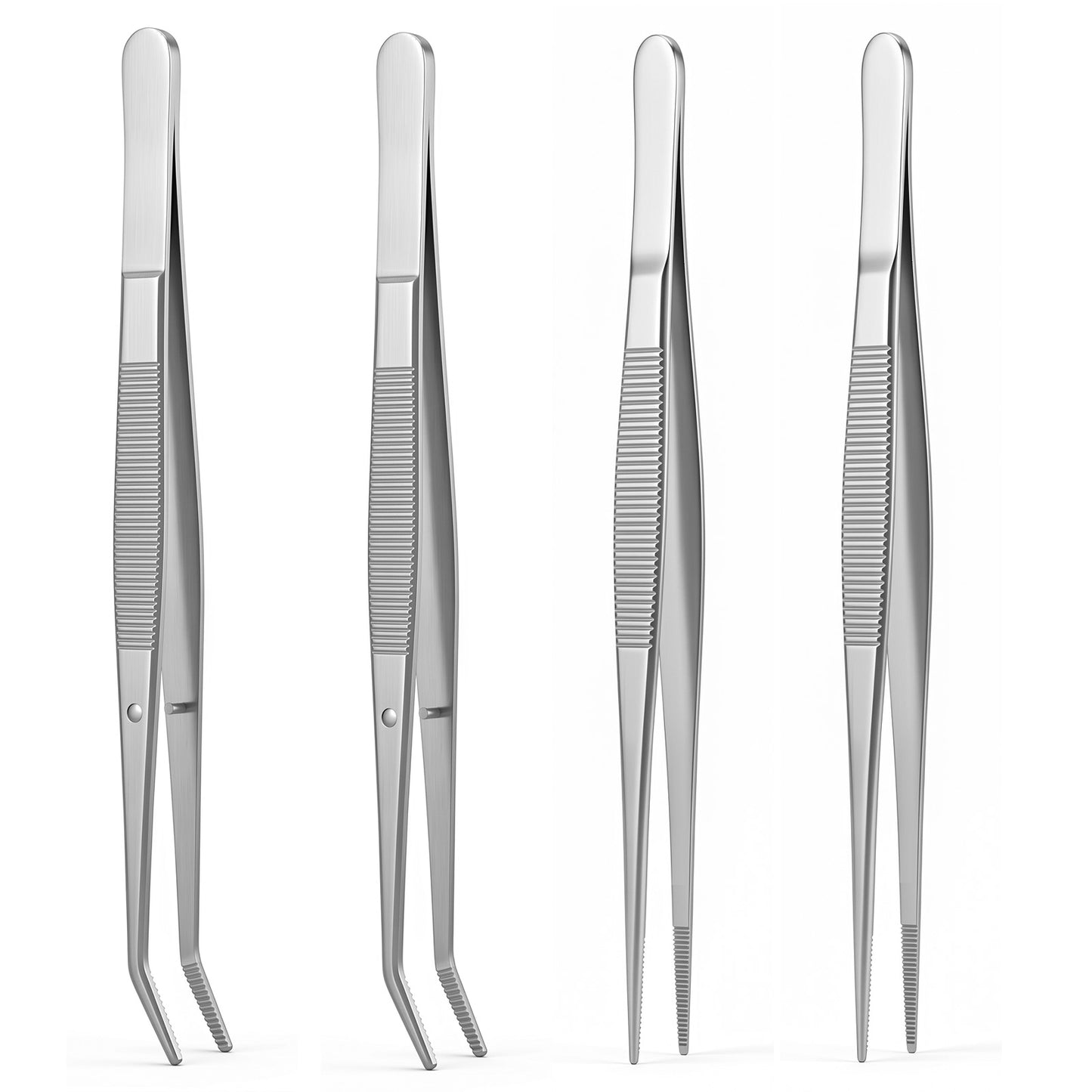 GEEHUA 4PCS Multipurpose Tweezers, 16cm Pointed and Curved Stainless Steel Tweezers with Serrated Tip Professional Non-Slip Tweezer Set for DIY Craft Cooking Repairing